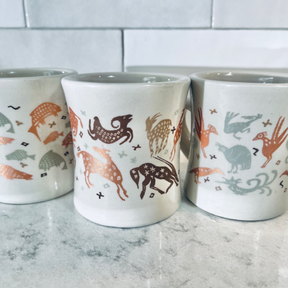 Peet’s Coffee Mugs set of 3 Vintage 90s Restaurant Diner Style Heavy Ceramic